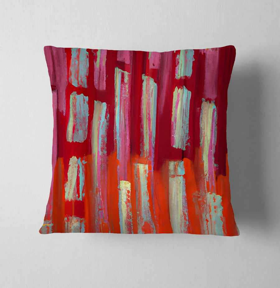 Red Vertical Strokes Abstract  Pattern Throw Pillow Cover