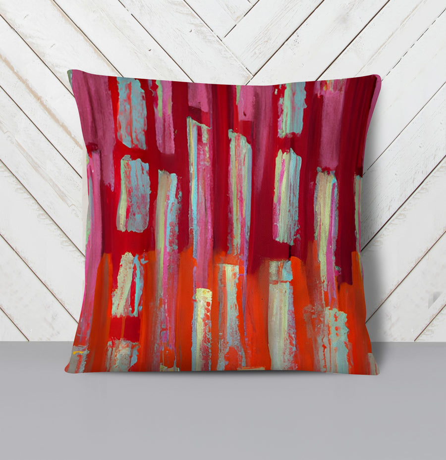 Red Vertical Strokes Abstract  Pattern Throw Pillow Cover