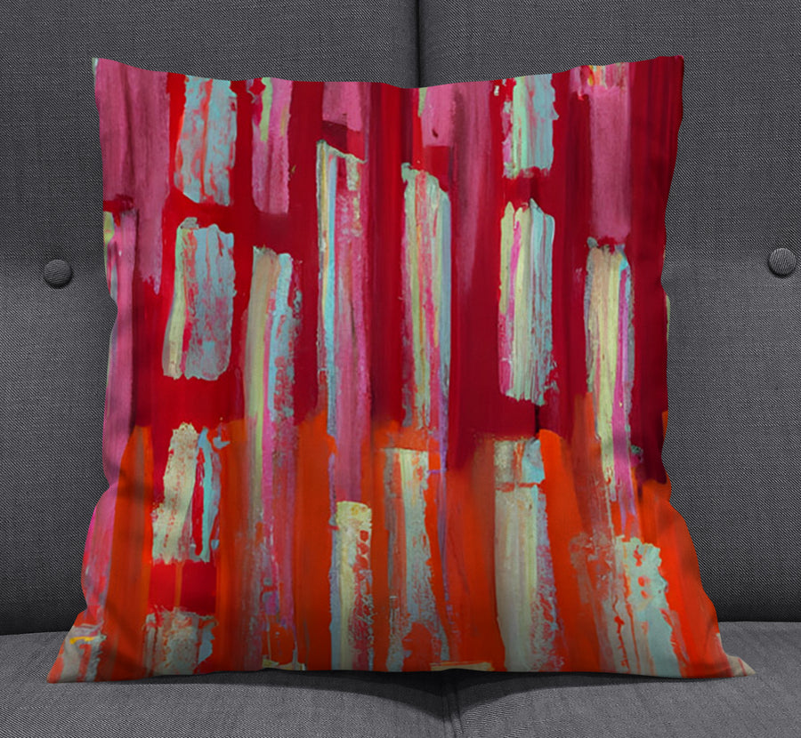 Red Vertical Strokes Abstract  Pattern Throw Pillow Cover