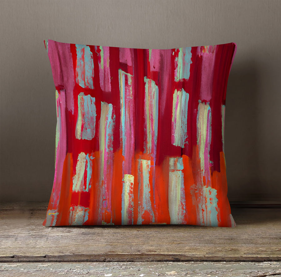 Red Vertical Strokes Abstract  Pattern Throw Pillow Cover