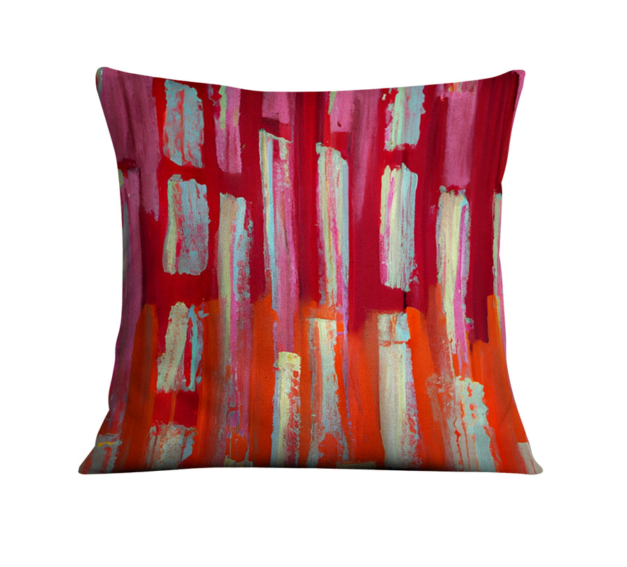 Red Vertical Strokes Abstract  Pattern Throw Pillow Cover