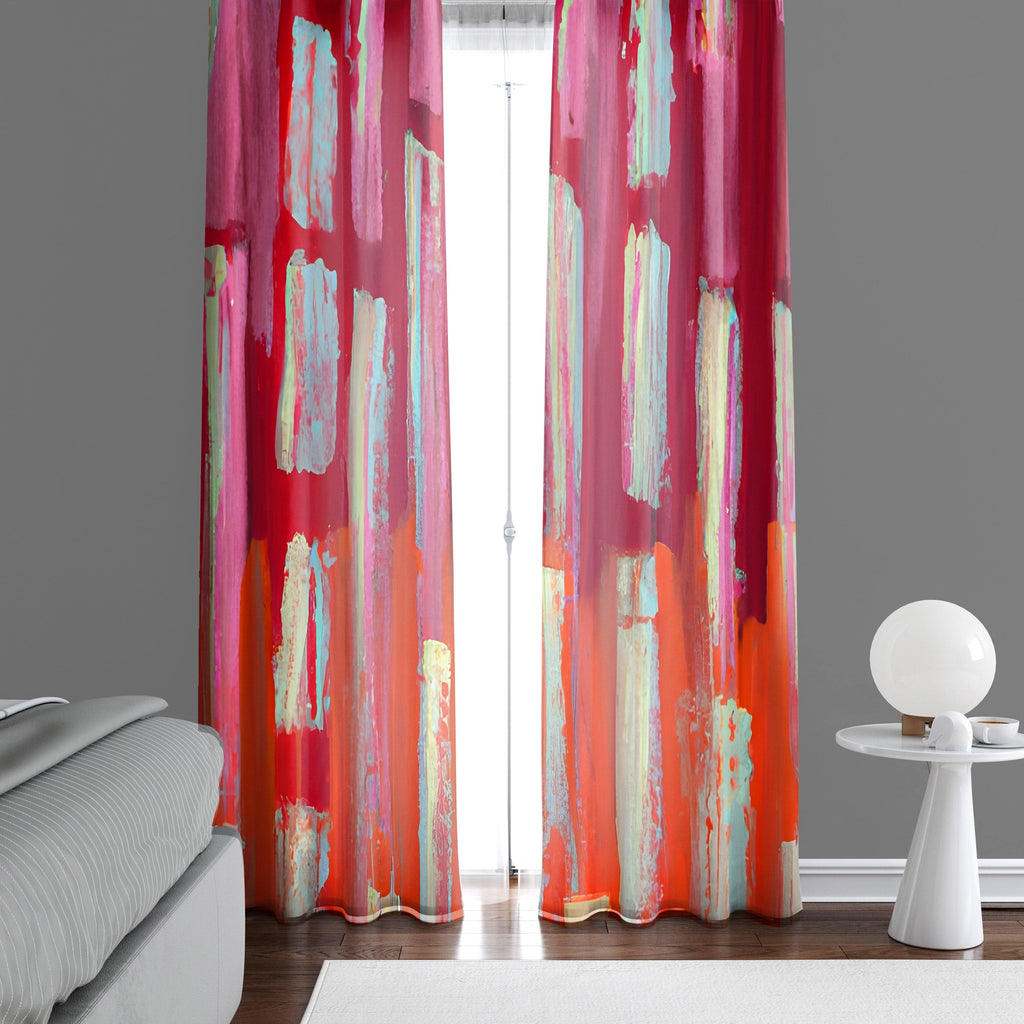 Bohemian Abstract Vertical Stripes Window Curtains - Deja Blue Studios