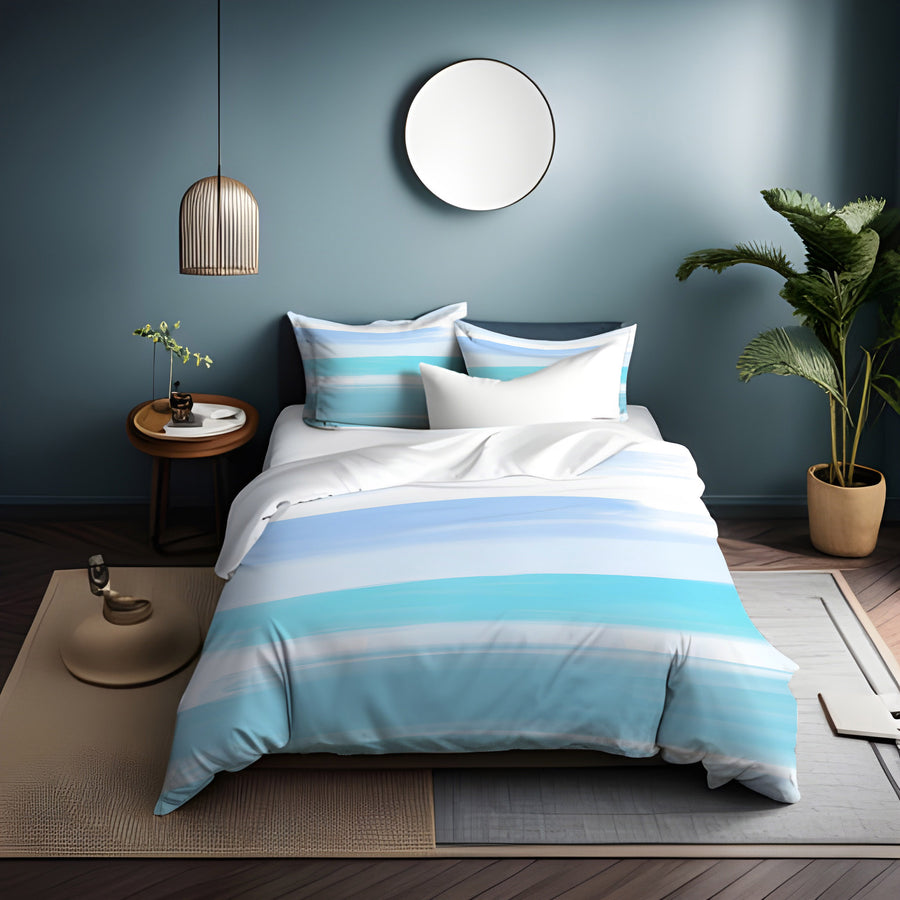 Blue Coastal Horizon Stripe Pattern Duvet Cover