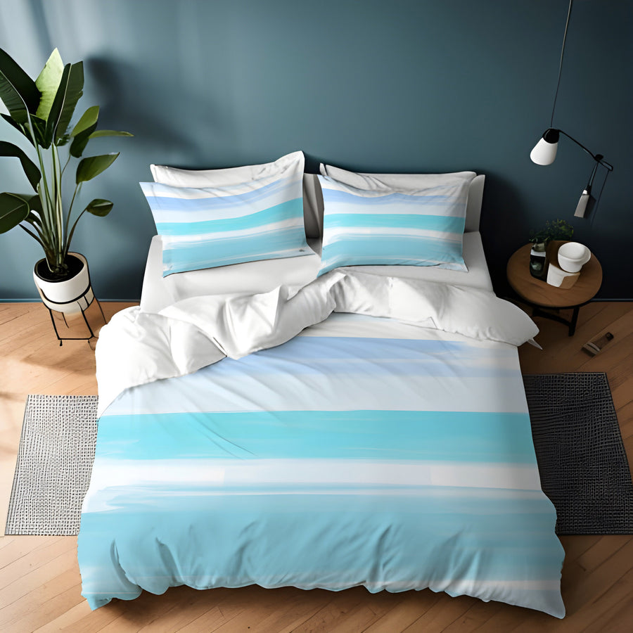 Blue Coastal Horizon Stripe Pattern Duvet Cover