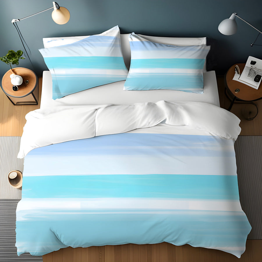 Blue Coastal Horizon Stripe Pattern Duvet Cover