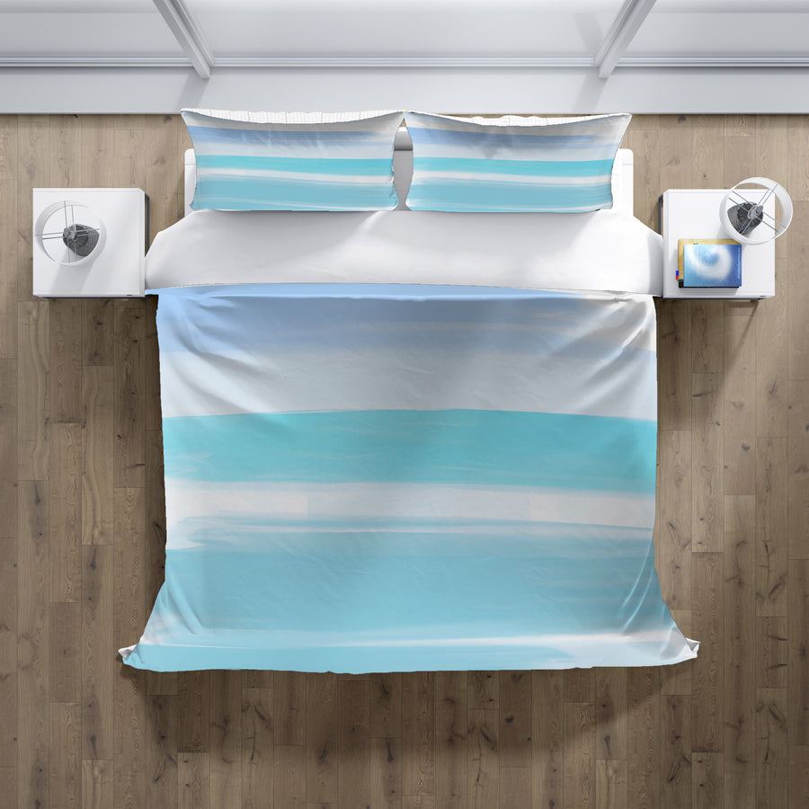 Blue Coastal Horizon Stripe Pattern Duvet Cover