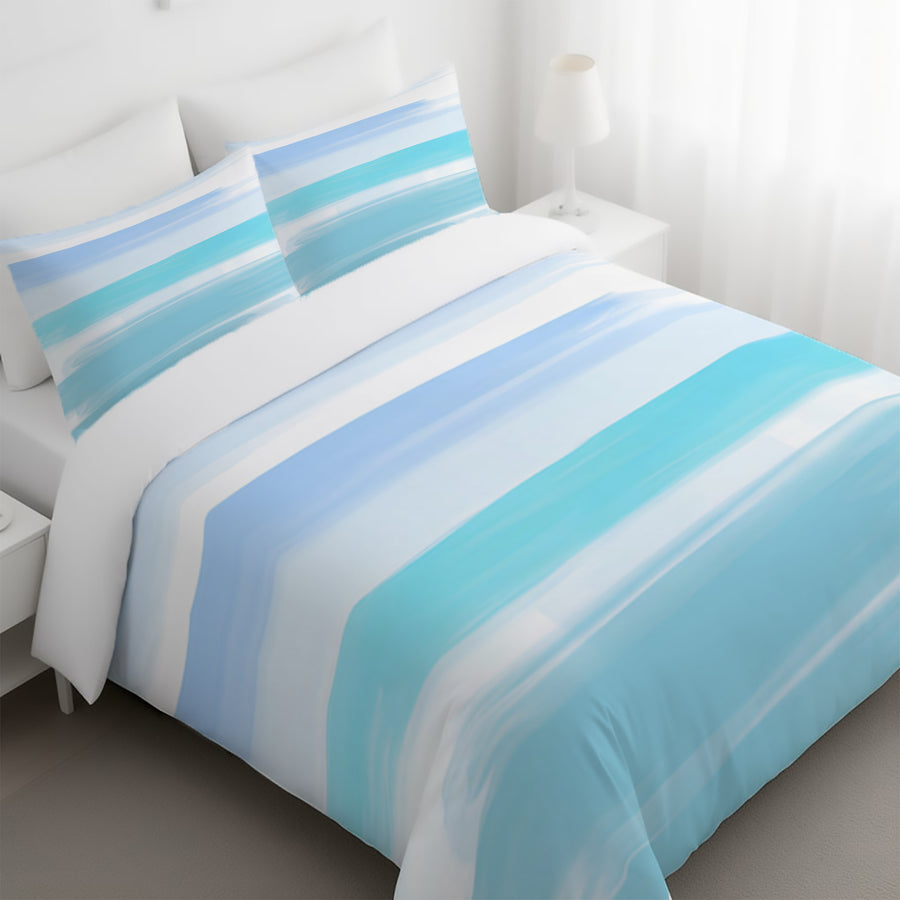 Blue Coastal Horizon Stripe Pattern Duvet Cover