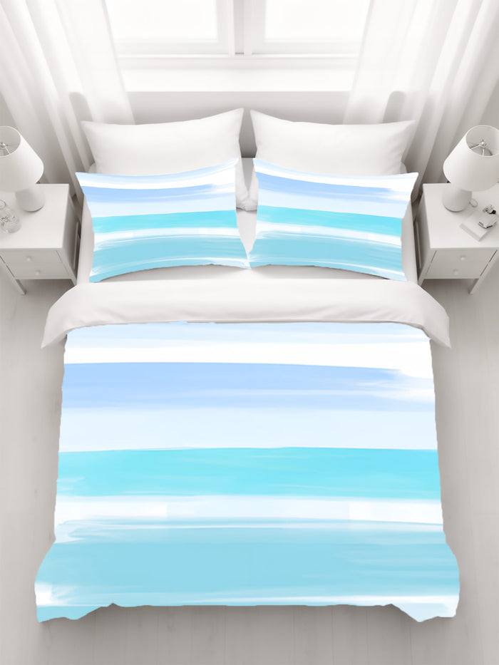 Blue Coastal Horizon Stripe Pattern Duvet Cover