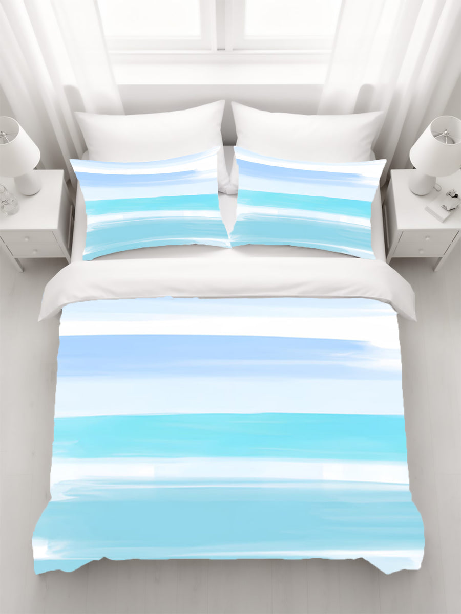 Blue Coastal Horizon Stripe Pattern Duvet Cover