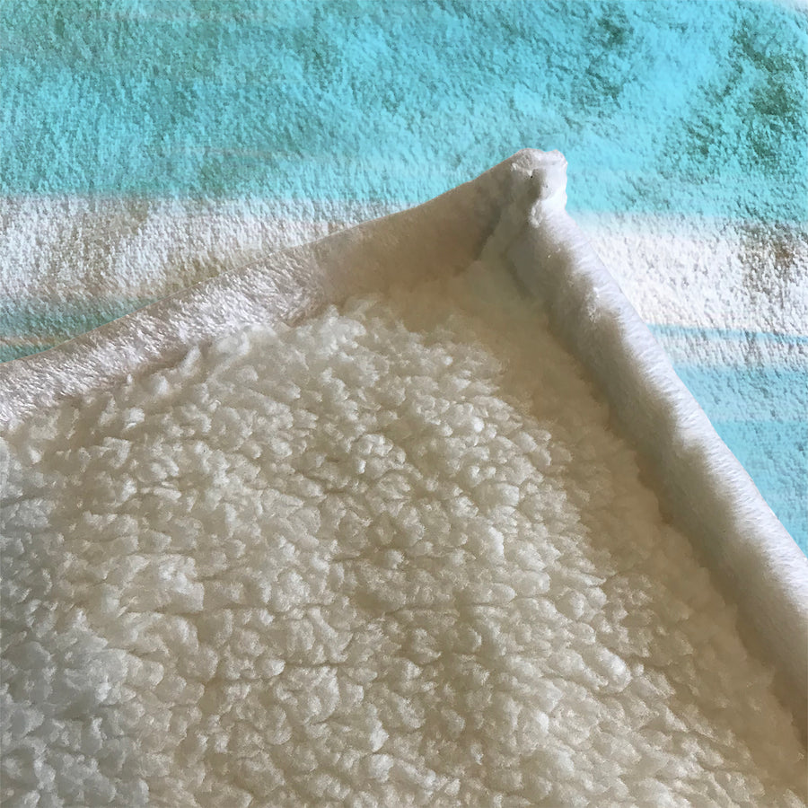 Blue Coastal Horizon Stripe Pattern Fleece Sherpa Blanket