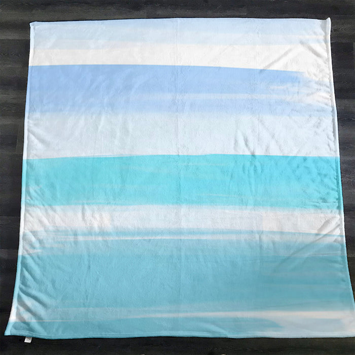Blue Coastal Horizon Stripe Pattern Fleece Sherpa Blanket