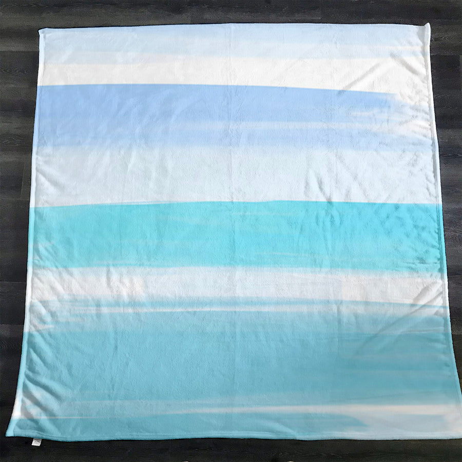 Blue Coastal Horizon Stripe Pattern Fleece Sherpa Blanket