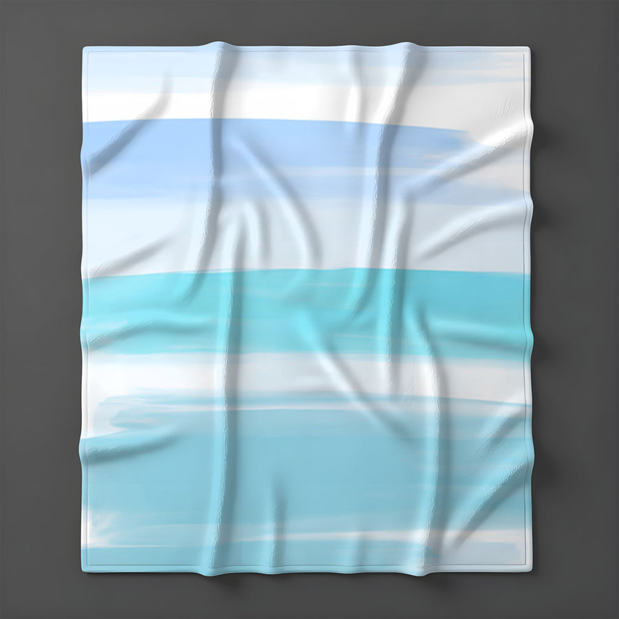 Blue Coastal Horizon Stripe Pattern Fleece Sherpa Blanket