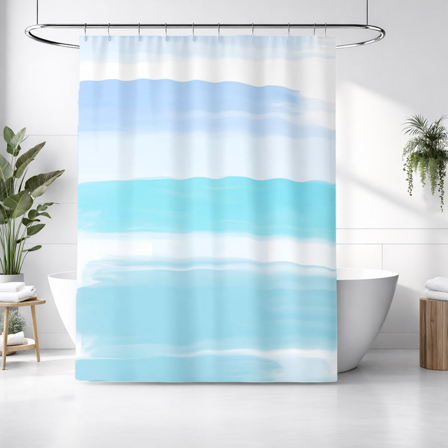 Blue Coastal Horizon Stripe Pattern Shower Curtain
