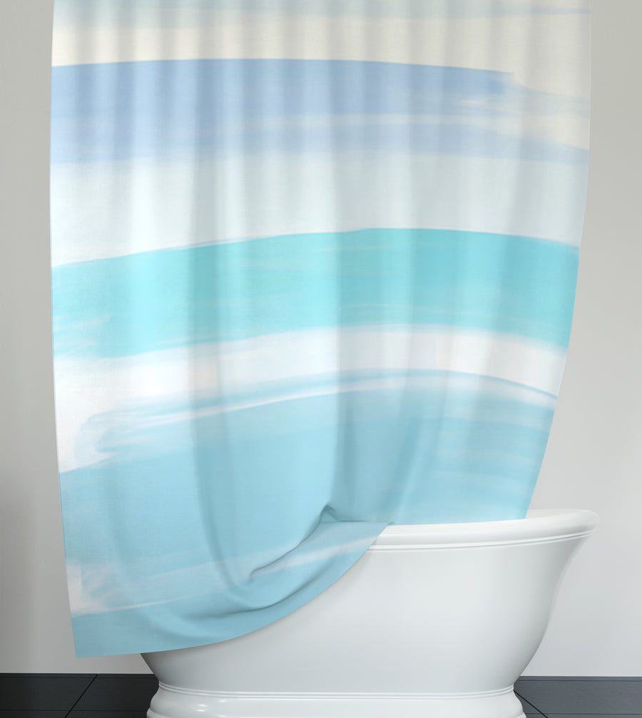 Blue Coastal Horizon Stripe Pattern Shower Curtain