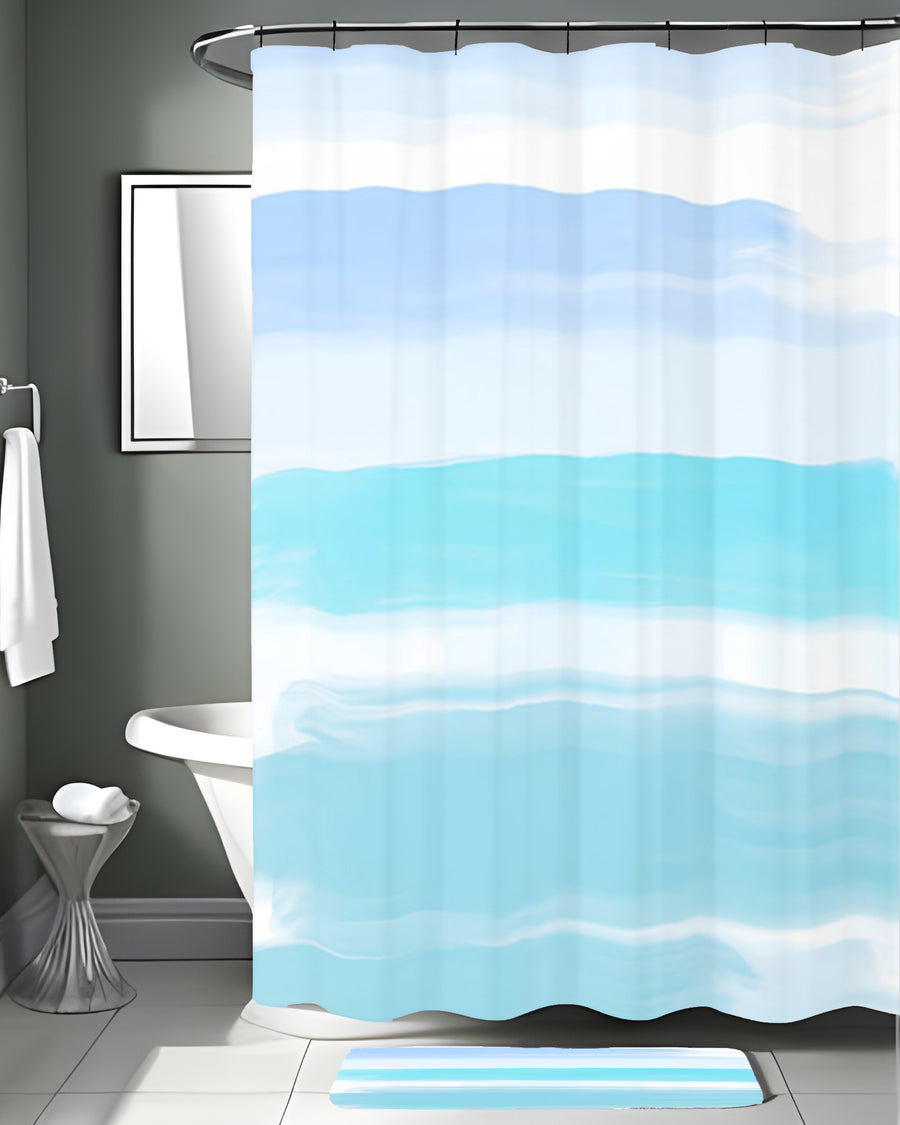 Blue Coastal Horizon Stripe Pattern Shower Curtain