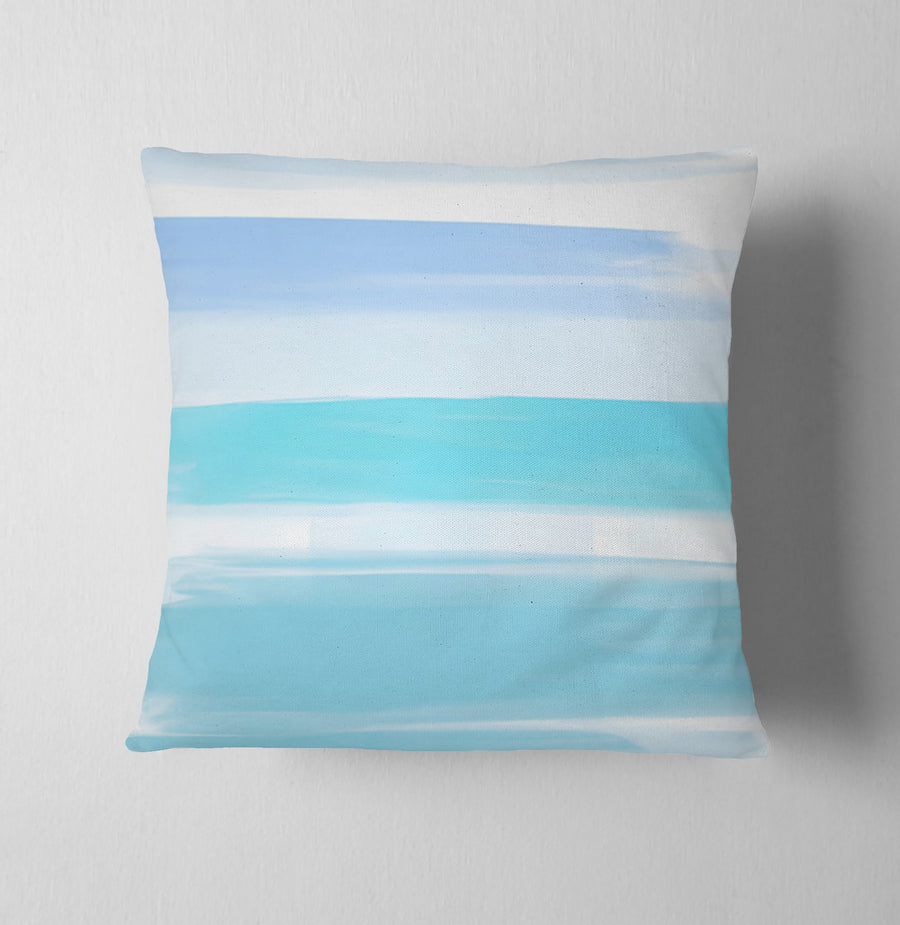 Blue Coastal Horizon Stripe Pattern Throw Pillow Cover