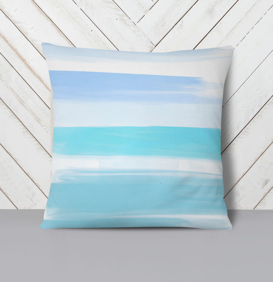 Blue Coastal Horizon Stripe Pattern Throw Pillow Cover