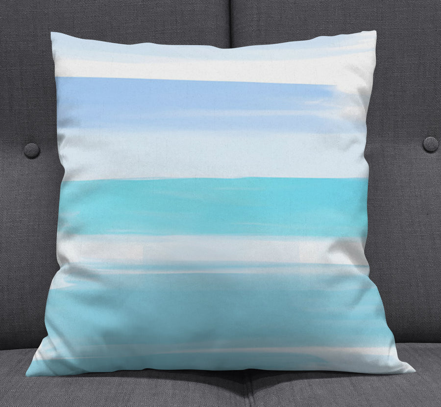Blue Coastal Horizon Stripe Pattern Throw Pillow Cover