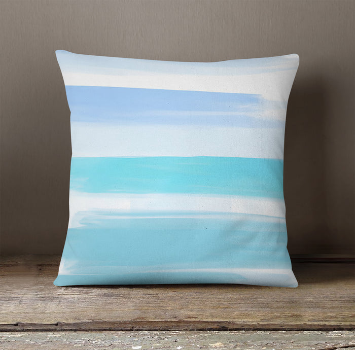 Blue Coastal Horizon Stripe Pattern Throw Pillow Cover