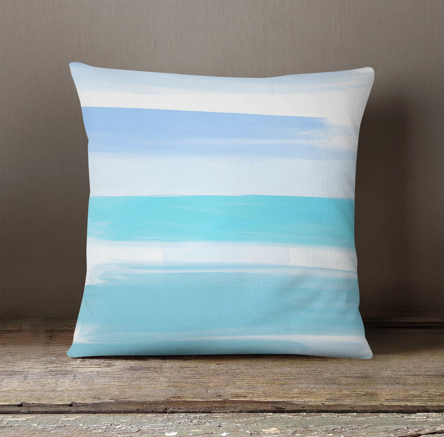 Blue Coastal Horizon Stripe Pattern Throw Pillow Cover