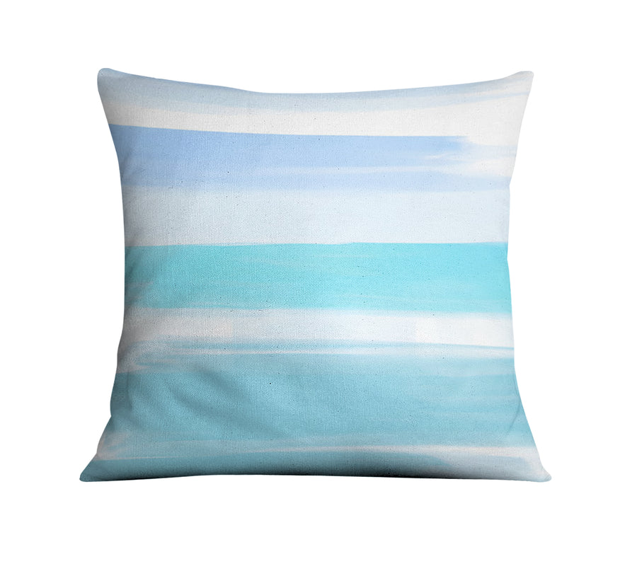 Blue Coastal Horizon Stripe Pattern Throw Pillow Cover