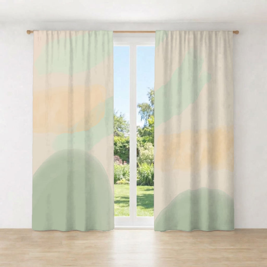 Soft Beige Organic Shape Minimal Pattern Window Curtains