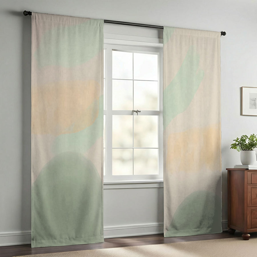 Soft Beige Organic Shape Minimal Pattern Window Curtains