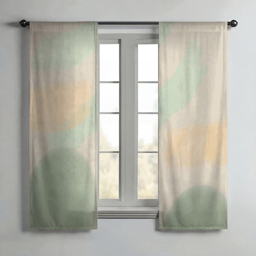 Soft Beige Organic Shape Minimal Pattern Window Curtains