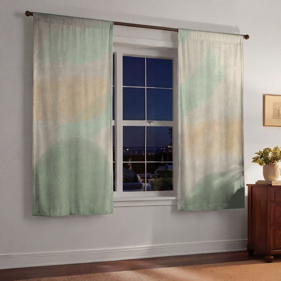 Soft Beige Organic Shape Minimal Pattern Window Curtains