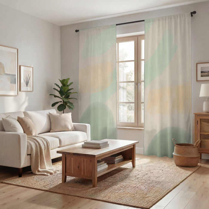 Soft Beige Organic Shape Minimal Pattern Window Curtains