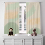Green and Beige Whimsical Abstract Window Curtains - Deja Blue Studios