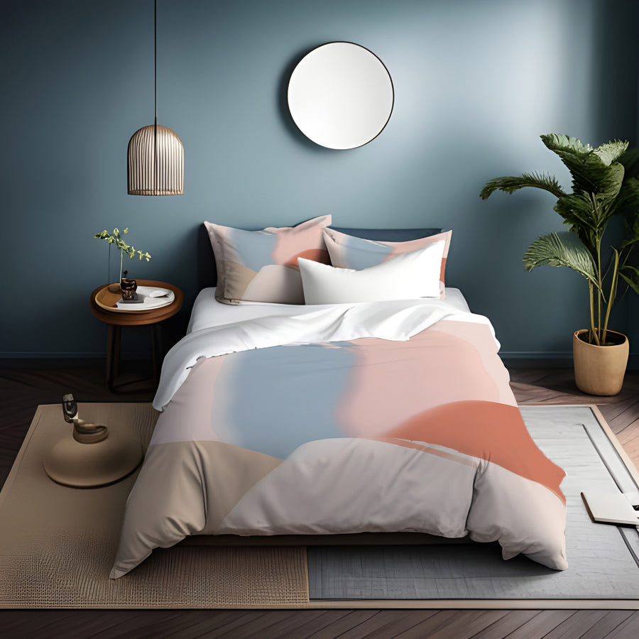 Neutral Abstract Color Block Pattern Duvet Cover