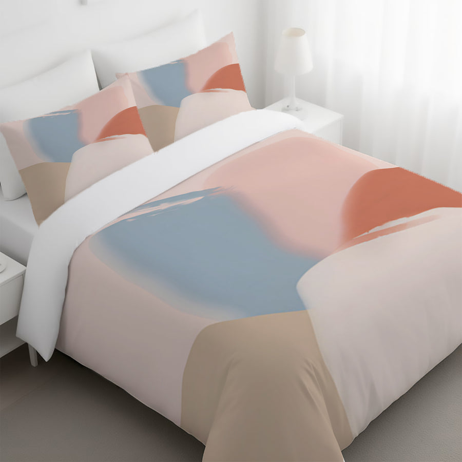 Neutral Abstract Color Block Pattern Duvet Cover
