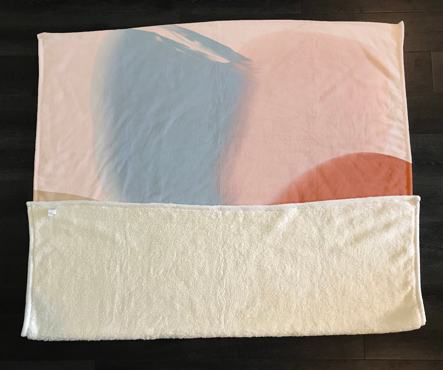 Neutral Abstract Color Block Pattern Fleece Sherpa Blanket