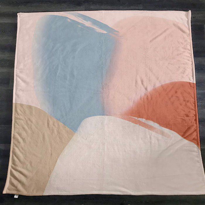 Neutral Abstract Color Block Pattern Fleece Sherpa Blanket