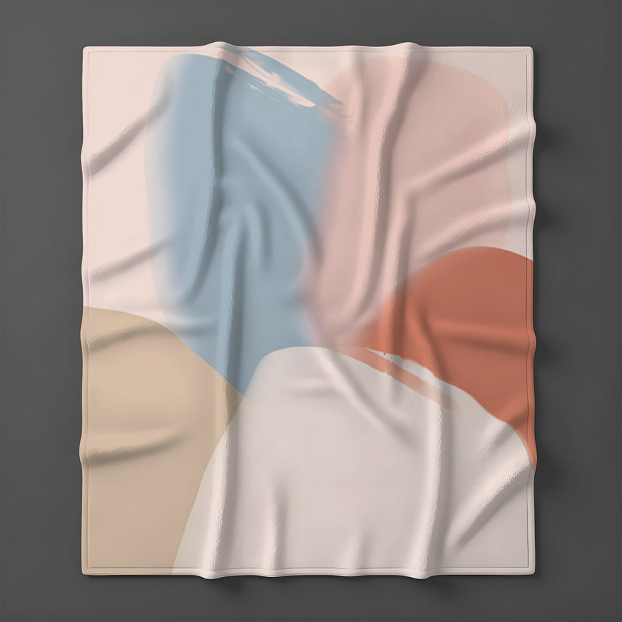 Neutral Abstract Color Block Pattern Fleece Sherpa Blanket