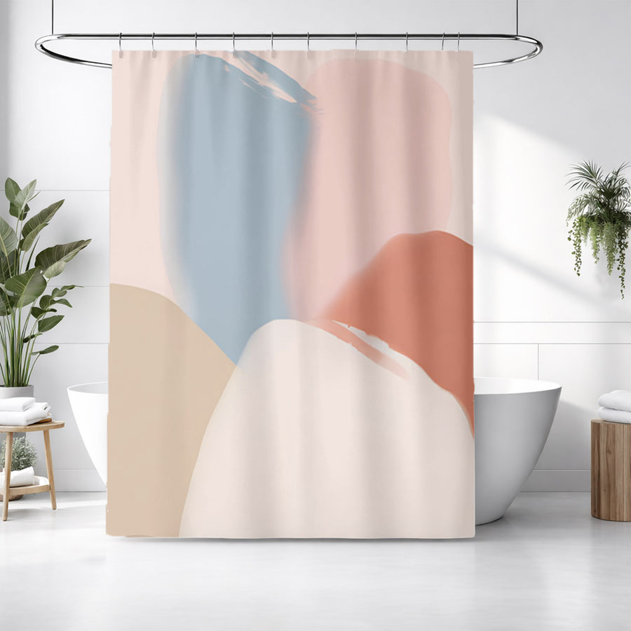 Neutral Abstract Color Block Pattern Shower Curtain