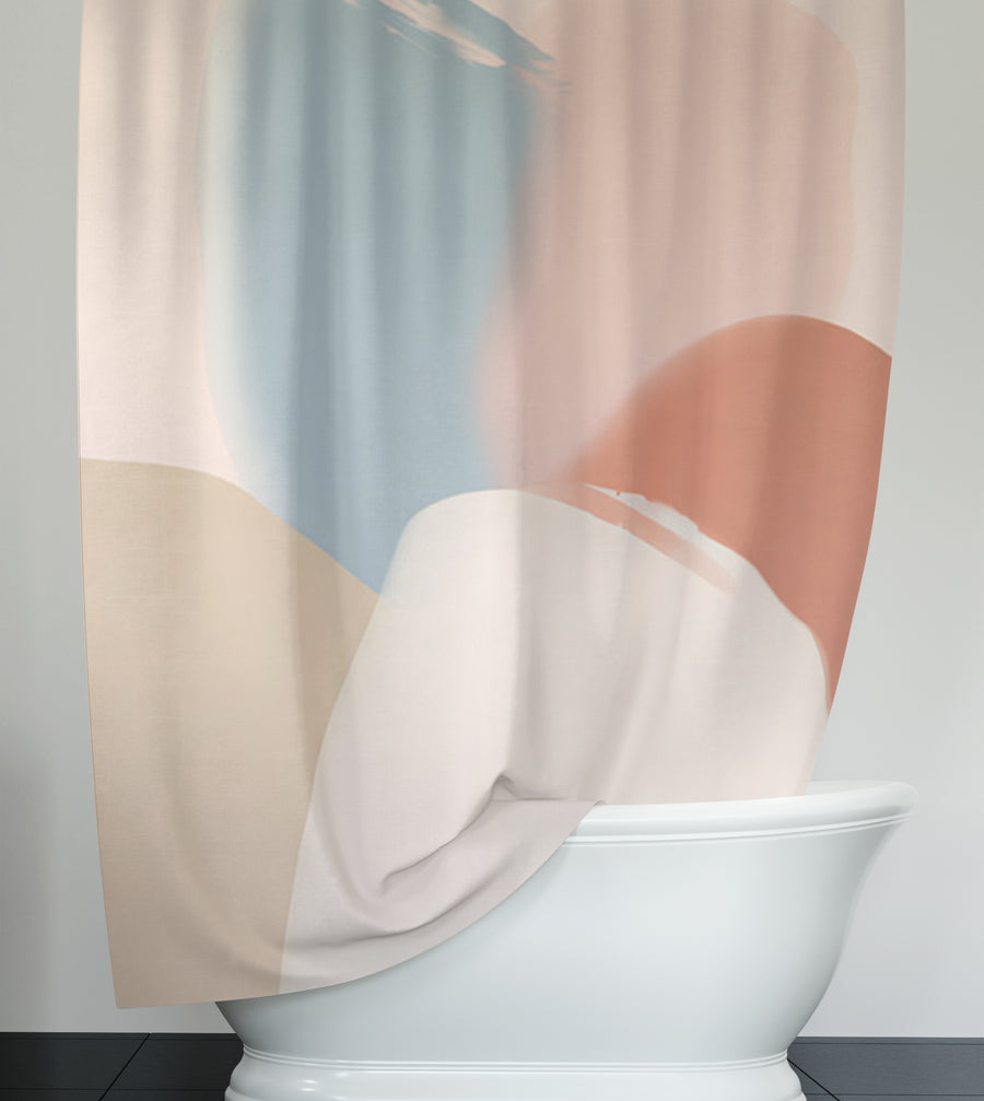 Neutral Abstract Color Block Pattern Shower Curtain