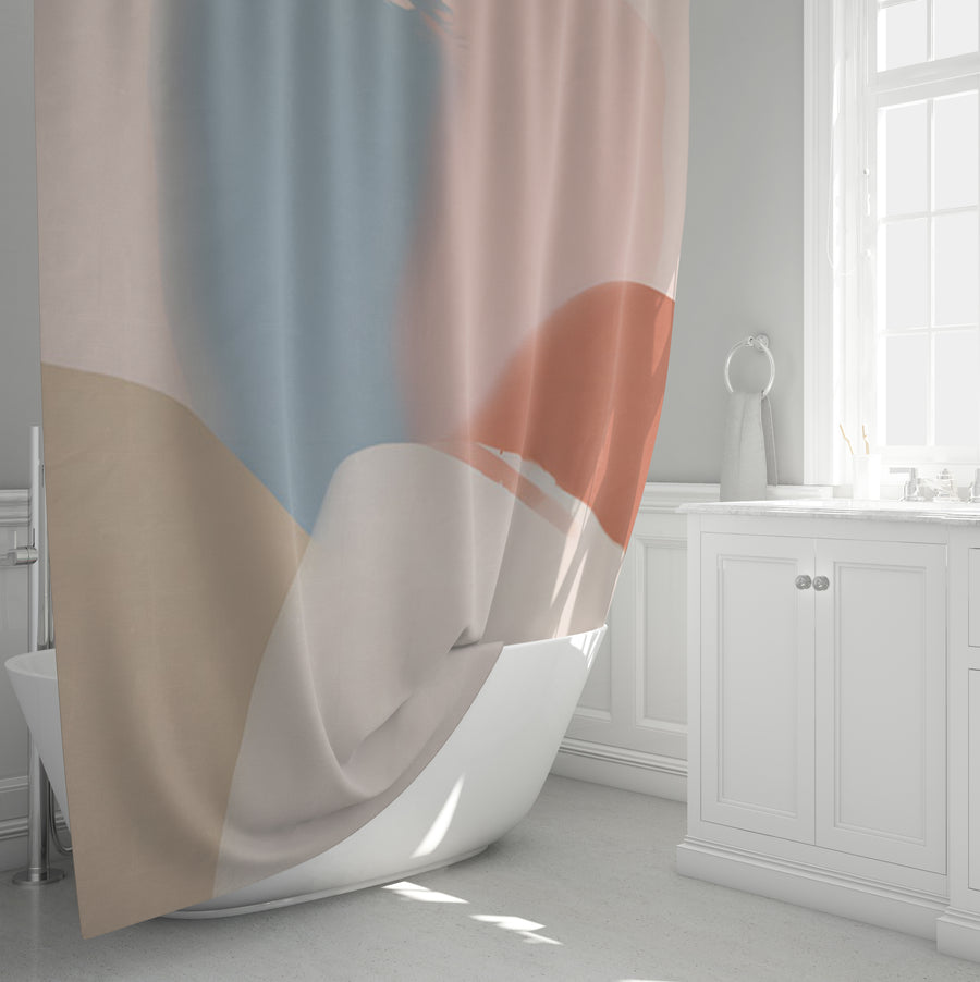 Neutral Abstract Color Block Pattern Shower Curtain