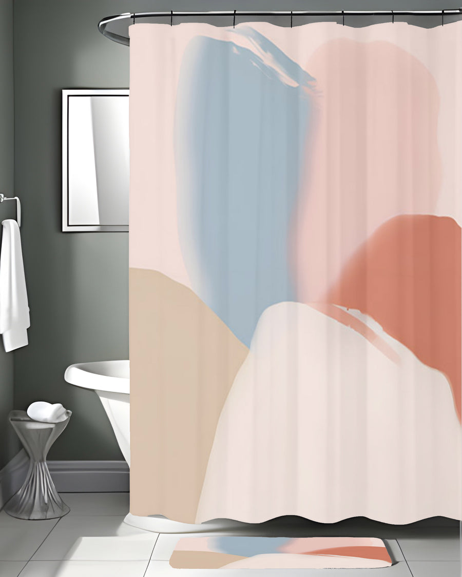 Neutral Abstract Color Block Pattern Shower Curtain