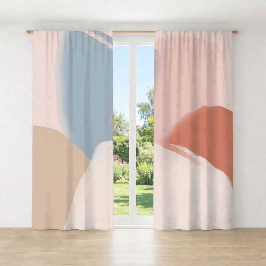 Neutral Abstract Color Block Pattern Window Curtains