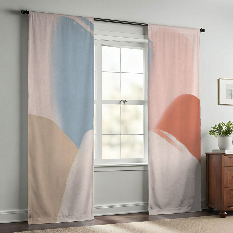 Neutral Abstract Color Block Pattern Window Curtains