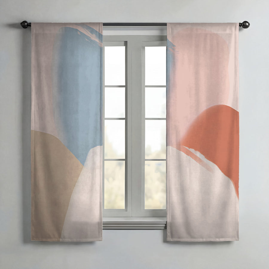 Neutral Abstract Color Block Pattern Window Curtains