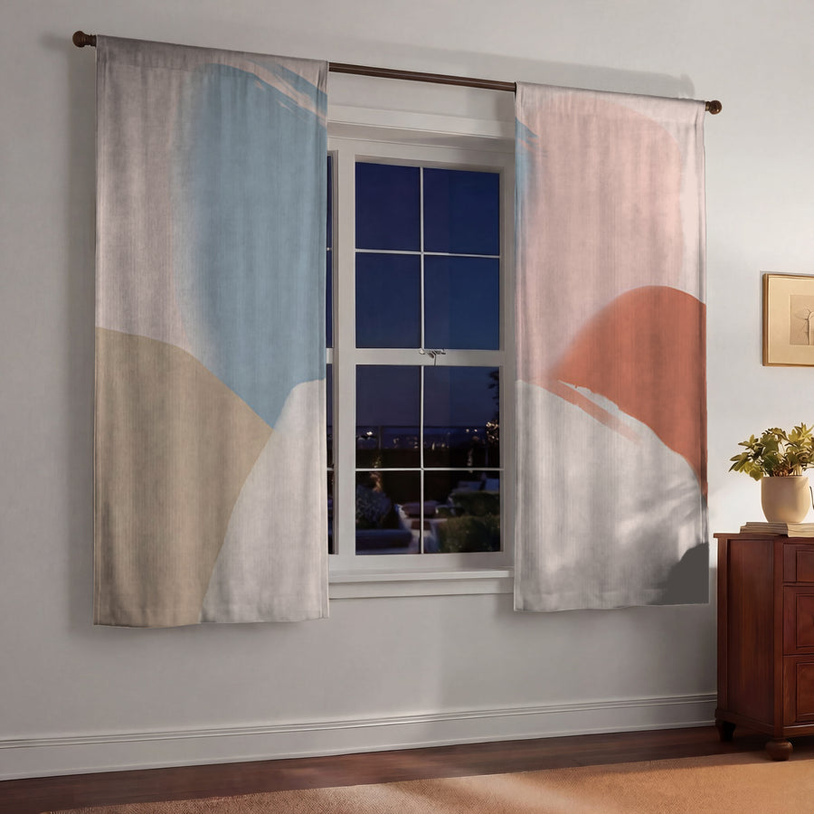 Neutral Abstract Color Block Pattern Window Curtains