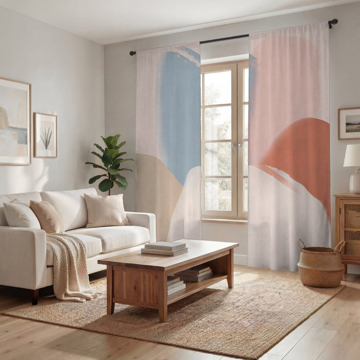 Neutral Abstract Color Block Pattern Window Curtains