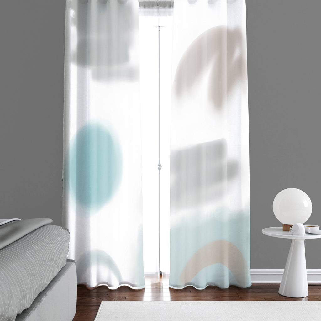 Whimsical Window Curtains - Blue and Gray Abstract Shapes - Deja Blue Studios