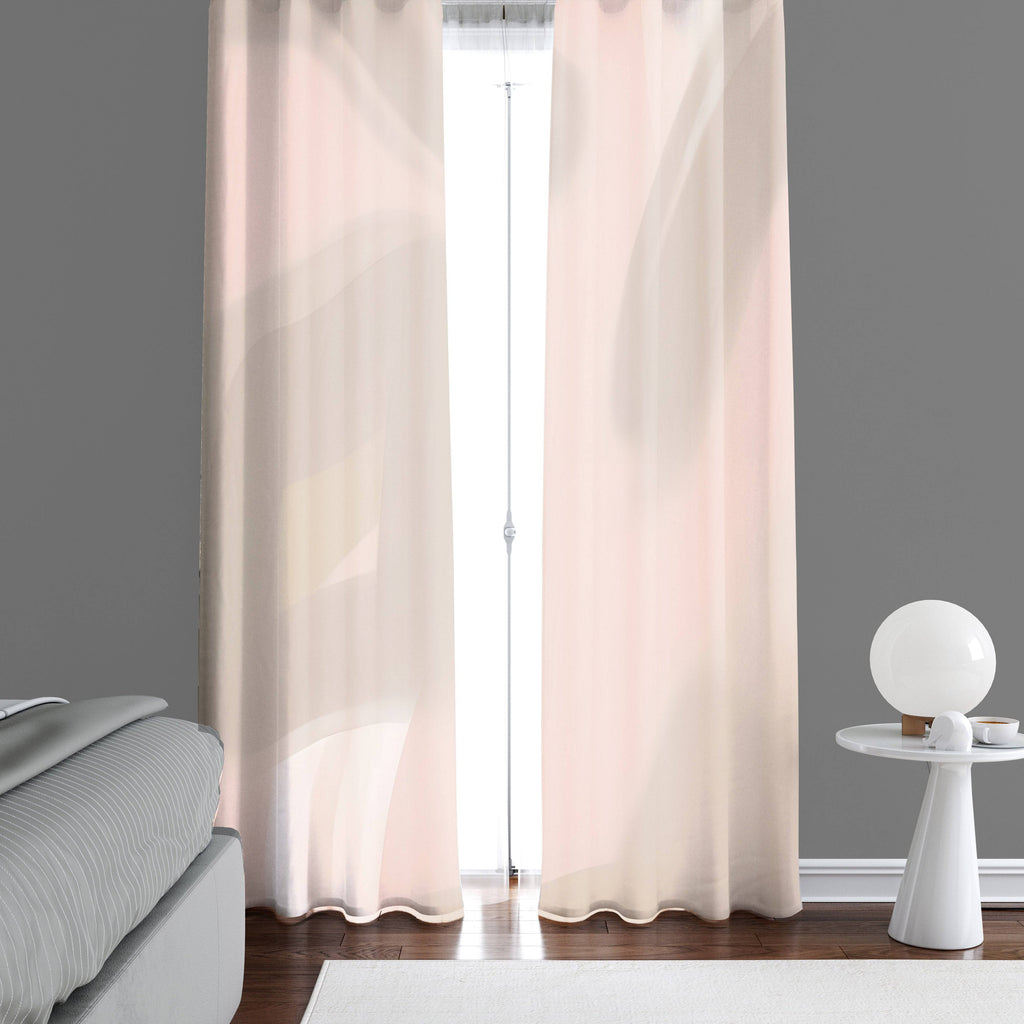 Whimsical Window Curtains - Chic Pink and Brown Abstract Shapes - Deja Blue Studios