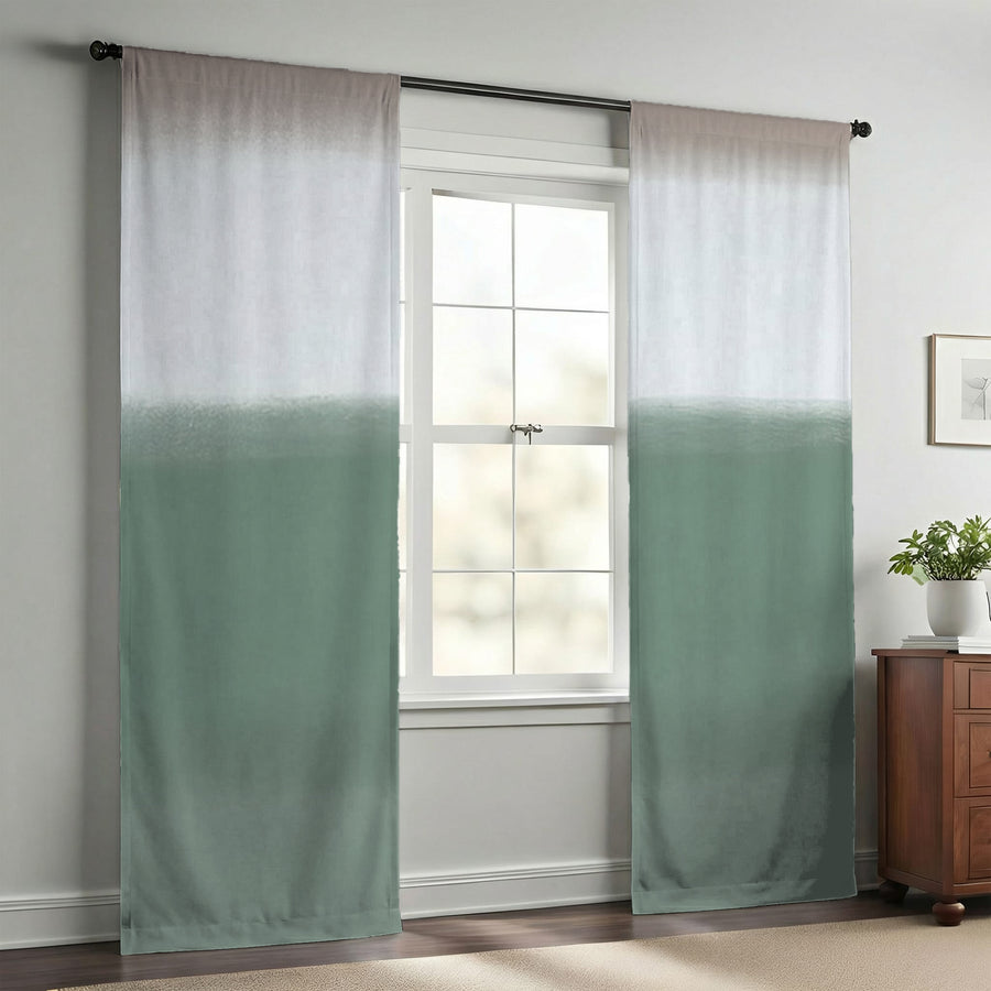 Green Horizontal Gradient Field Pattern Window Curtains