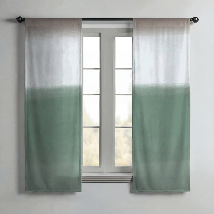 Green Horizontal Gradient Field Pattern Window Curtains